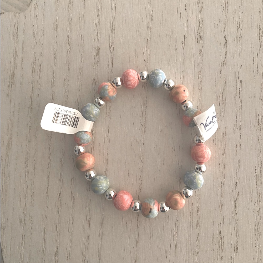 Vera Beads BraceletShades Of Peach-Blue-Green-Blue-PinkWSilver Mini Beads 10$